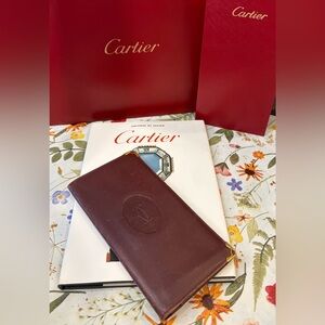VINTAGE CARTIER MUST De CARTIER BORDEAUX CALFSKIN LEATHER LONG WALLET ~ UNISEX